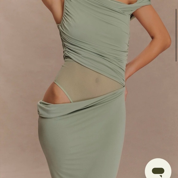 MESHKI Callen One Shoulder Slinky Maxi Dress in Sage - Picture 3 of 4
